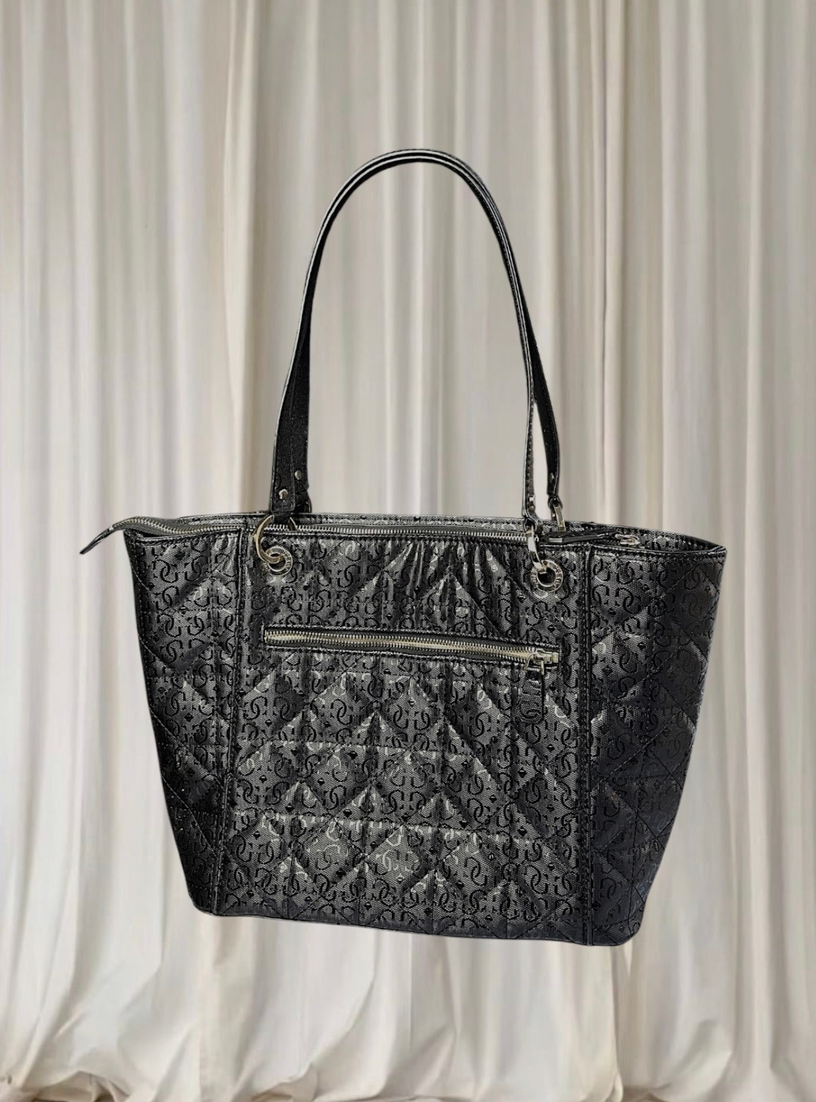 Guess Large Tote Handbag - Quilted Black Shoulder Bag - Image 5