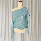 Metallic Off-the-Shoulder Knit Sweater - Blue Silver Women's M - Image 3