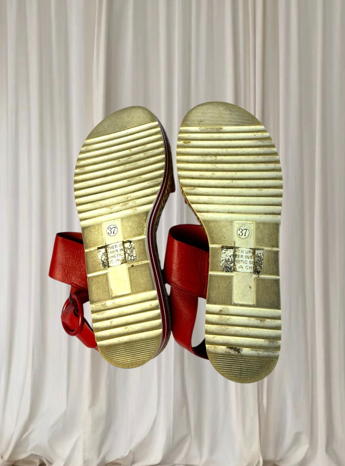 Midas Leather Espadrille Wedge Sandals - Red Platform Style 37 - Image 6