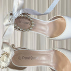 Crystal Queen White Pearl Ribbon Heels - Ankle Strap Pointed-Toe Heels 38 - Image 6