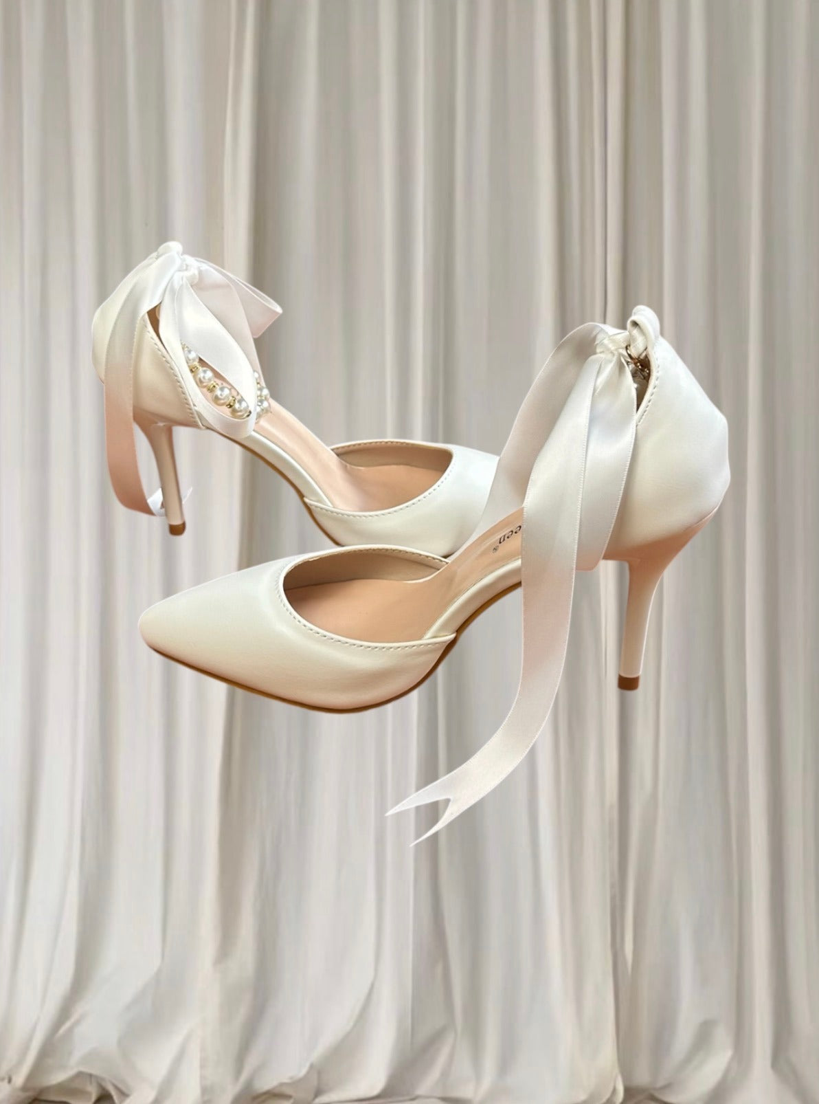 Crystal Queen Stiletto Heels - White Pearl And Ribbon Bridal Design 38 New - Image 5