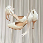 Crystal Queen Stiletto Heels - White Pearl And Ribbon Bridal Design 38 New - Image 5