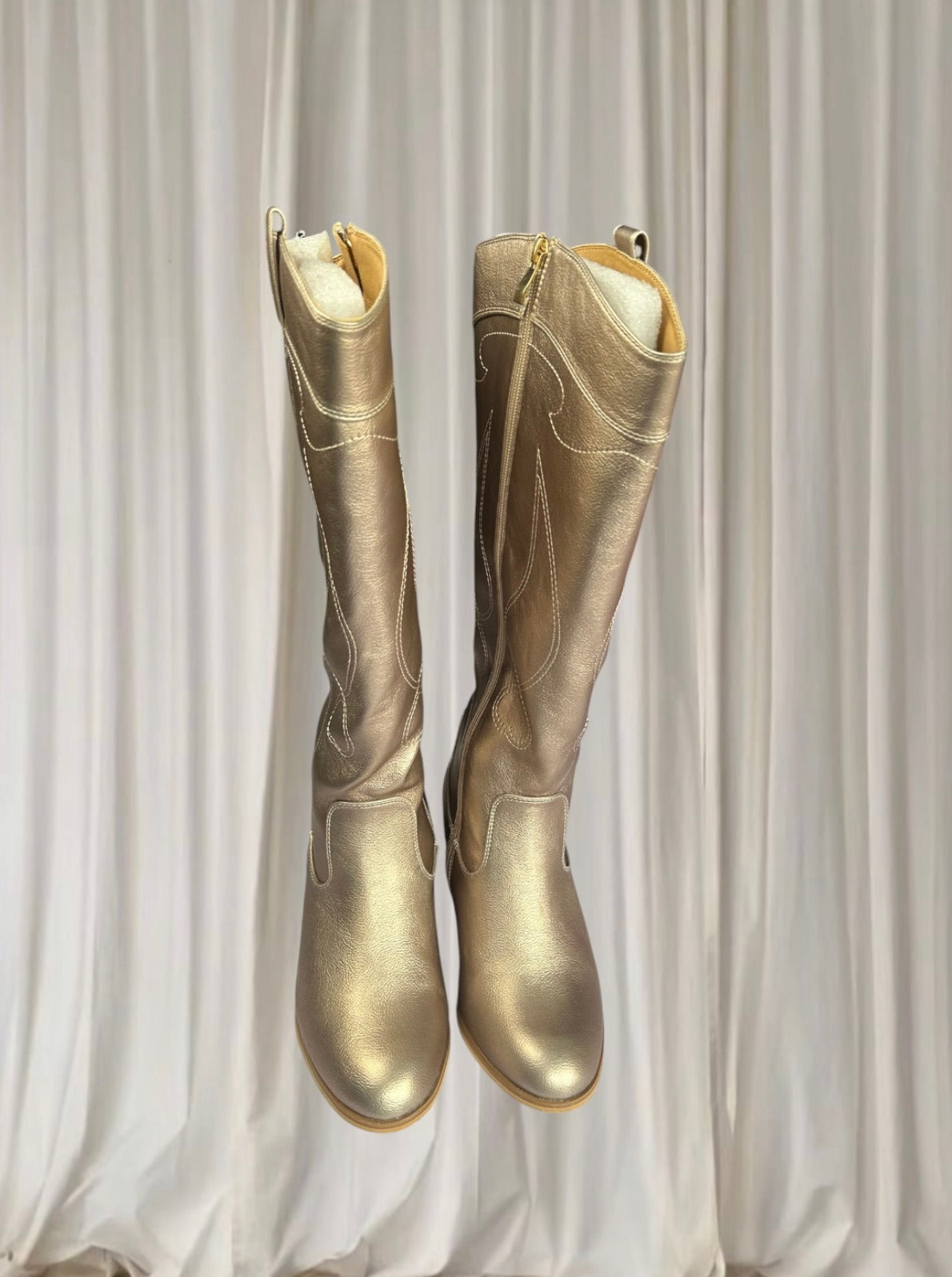 Taking Shape Western Cowboy Boots - Metallic Champagne Gold Knee High  - Image 3