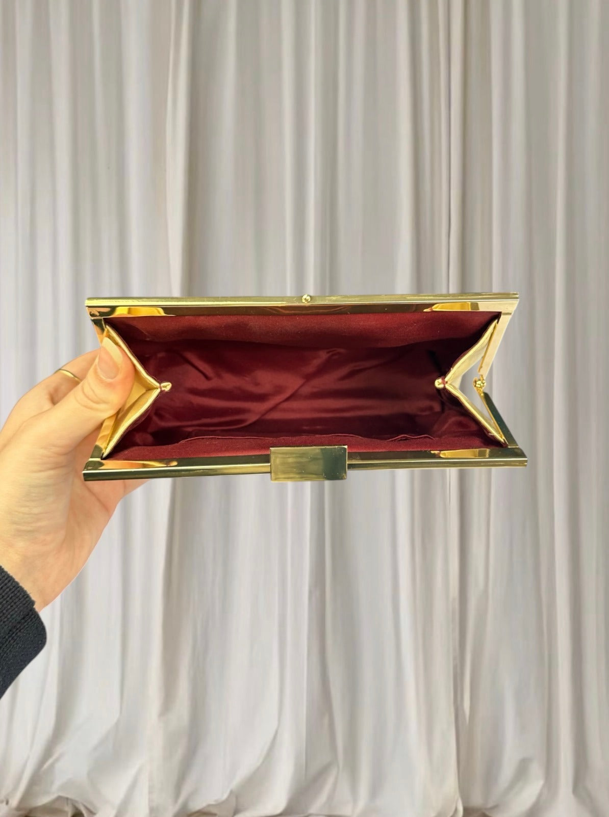 Estee Lauder Vintage Clutch - Gold Satin Rose Embossed Evening Bag - Image 6