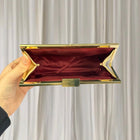 Estee Lauder Vintage Clutch - Gold Satin Rose Embossed Evening Bag - Image 6