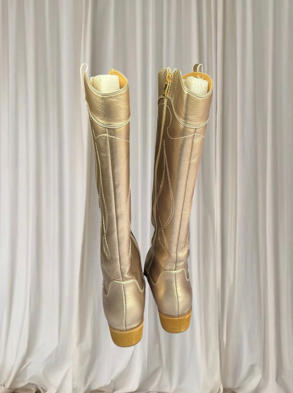 Taking Shape Western Cowboy Boots - Metallic Champagne Gold Knee High  - Image 4