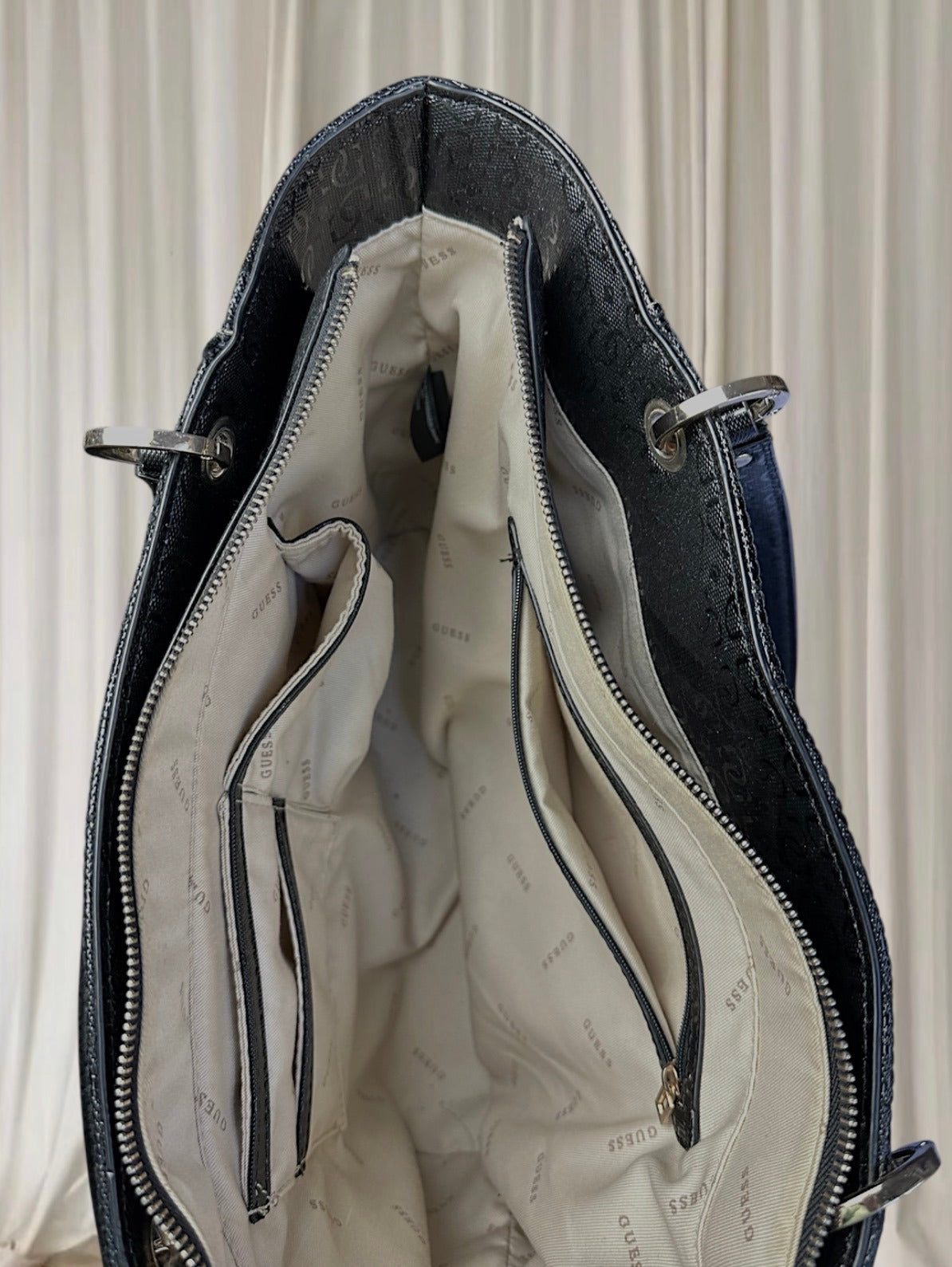 Guess Large Tote Handbag - Quilted Black Shoulder Bag - Image 7