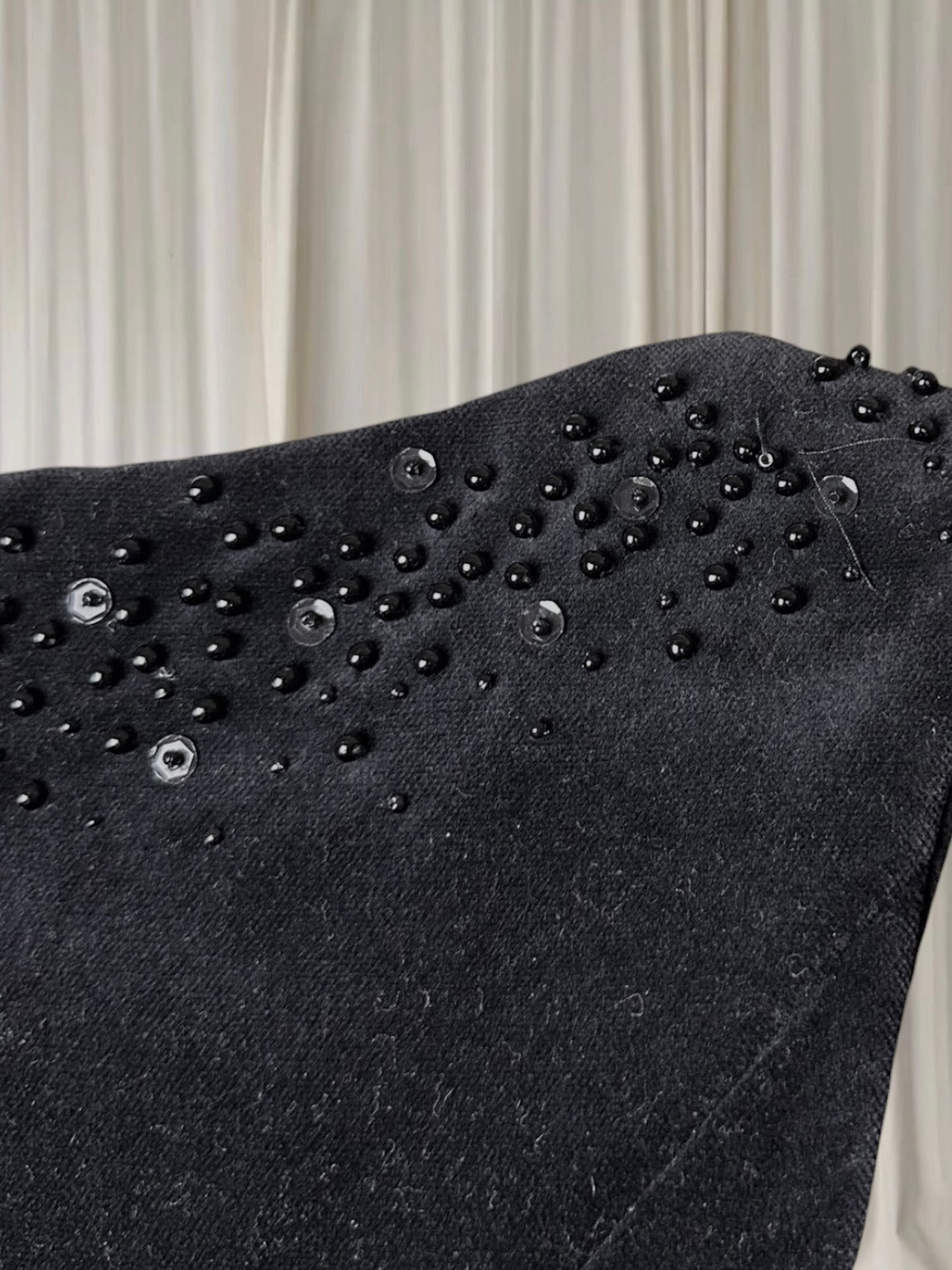 1960s Jacqueline Hogan Velvet Cocktail Dress - Vintage Black Beaded XS - Image 8