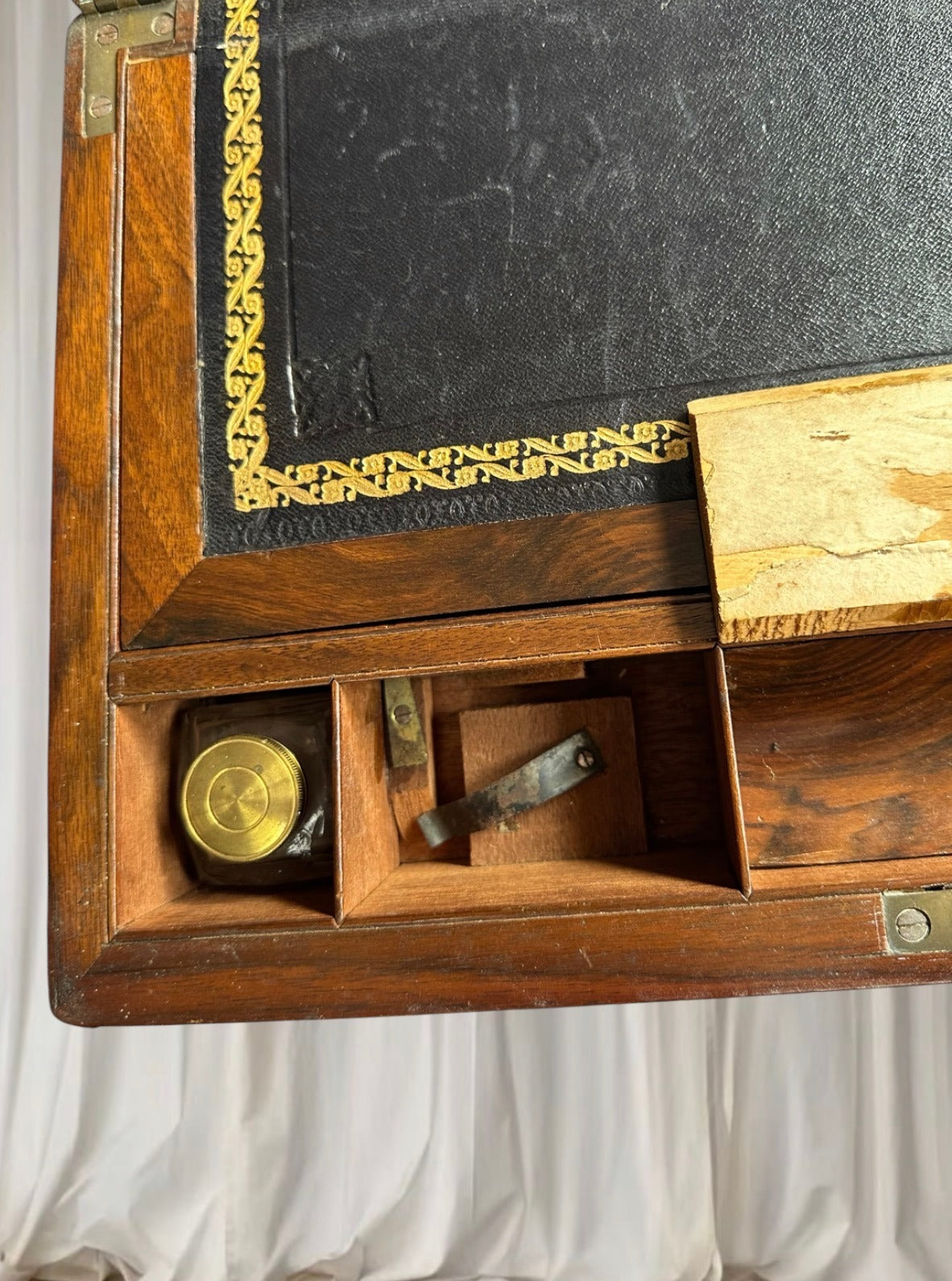 Vintage Victorian Rosewood Writing Slope Box - 1880 Brass Inlay Antique - Image 6