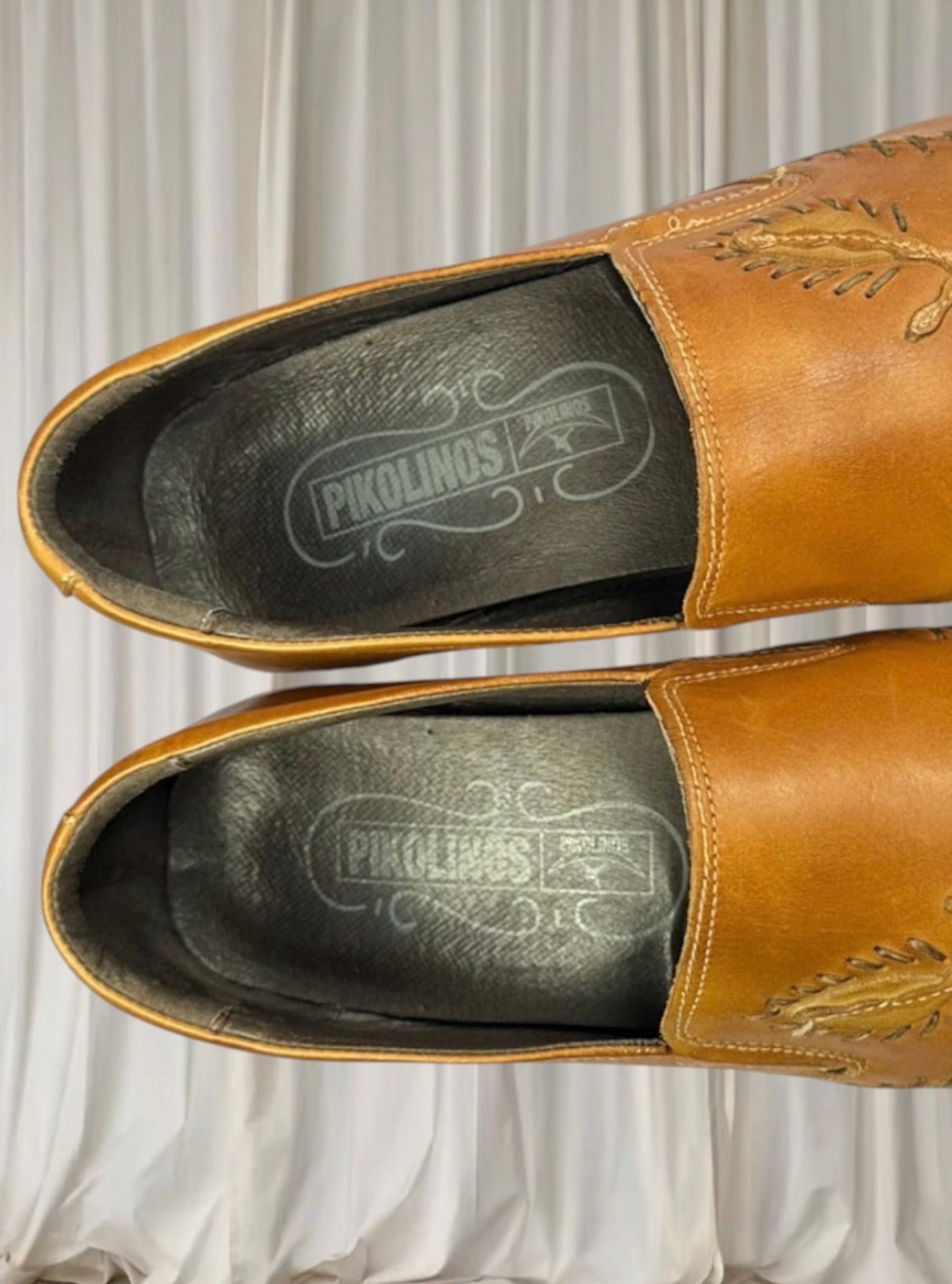 Pikolinos Leather Western Loafer Heel Boots - Tan Embroidered Block Heel - Image 7