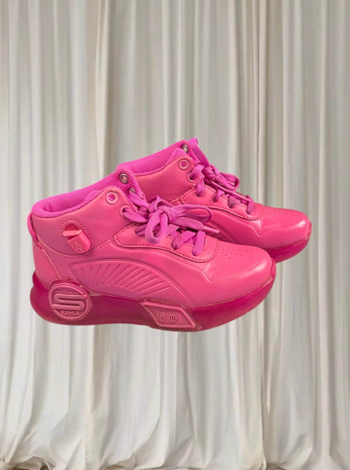 Skechers S-Lights Remix High-Top Sneakers Vibrant Hot Pink Light-Up Kids Shoes - Image 2