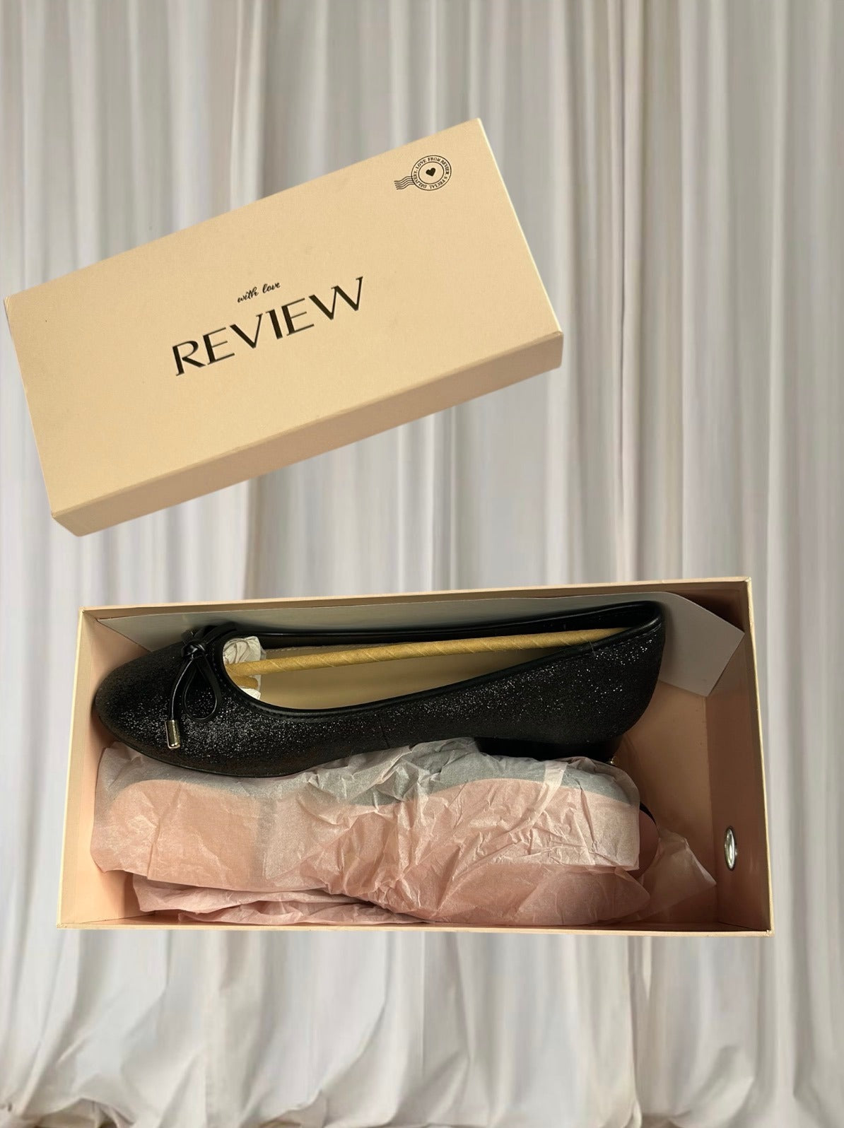 Review Ballet Flats - Zabelle Elegant Black Glitter with Bow Detail - Image 2