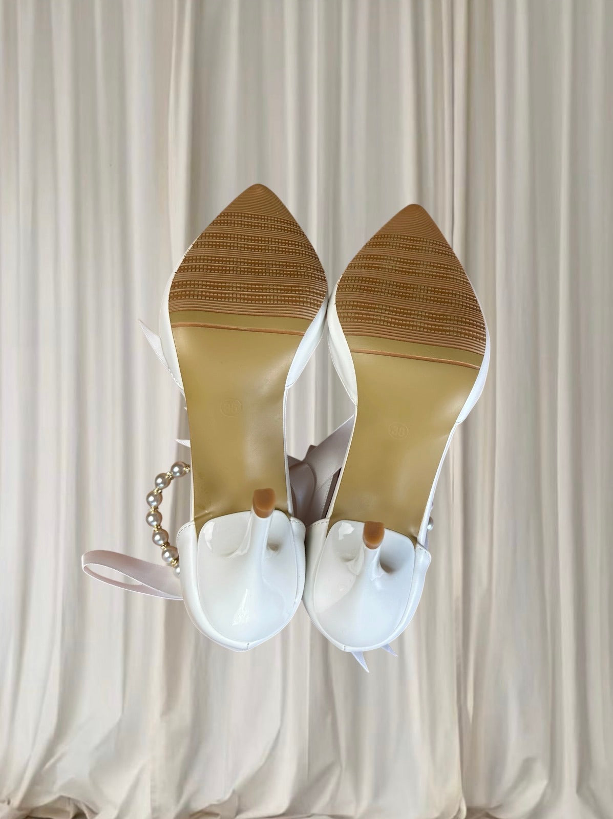 Crystal Queen Stiletto Heels - White Pearl And Ribbon Bridal Design 38 New - Image 8