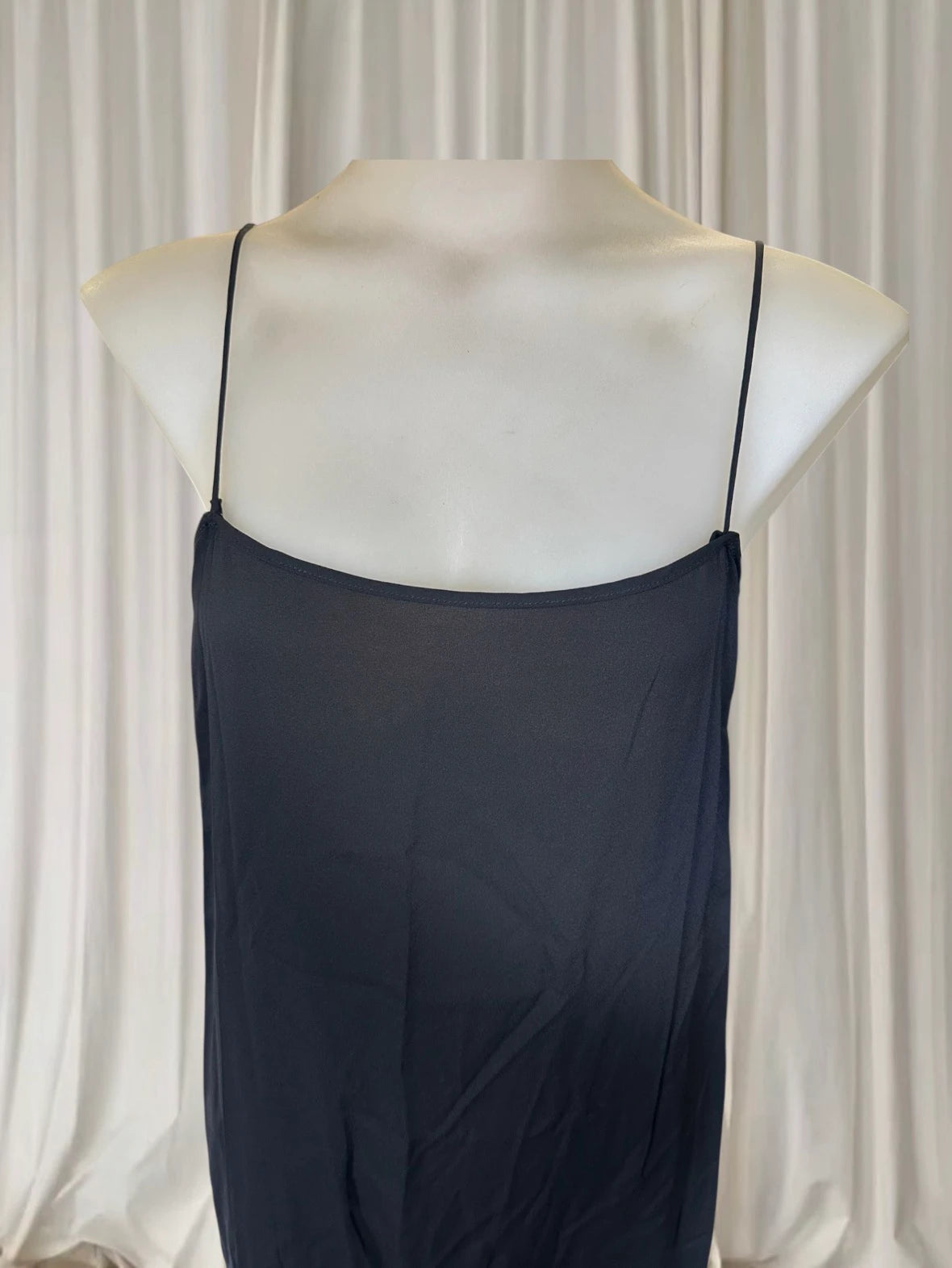 Vintage 90s Black Cotton Blend Midi Slip Dress - Silk Lined Minimalist Silhouette - Image 3