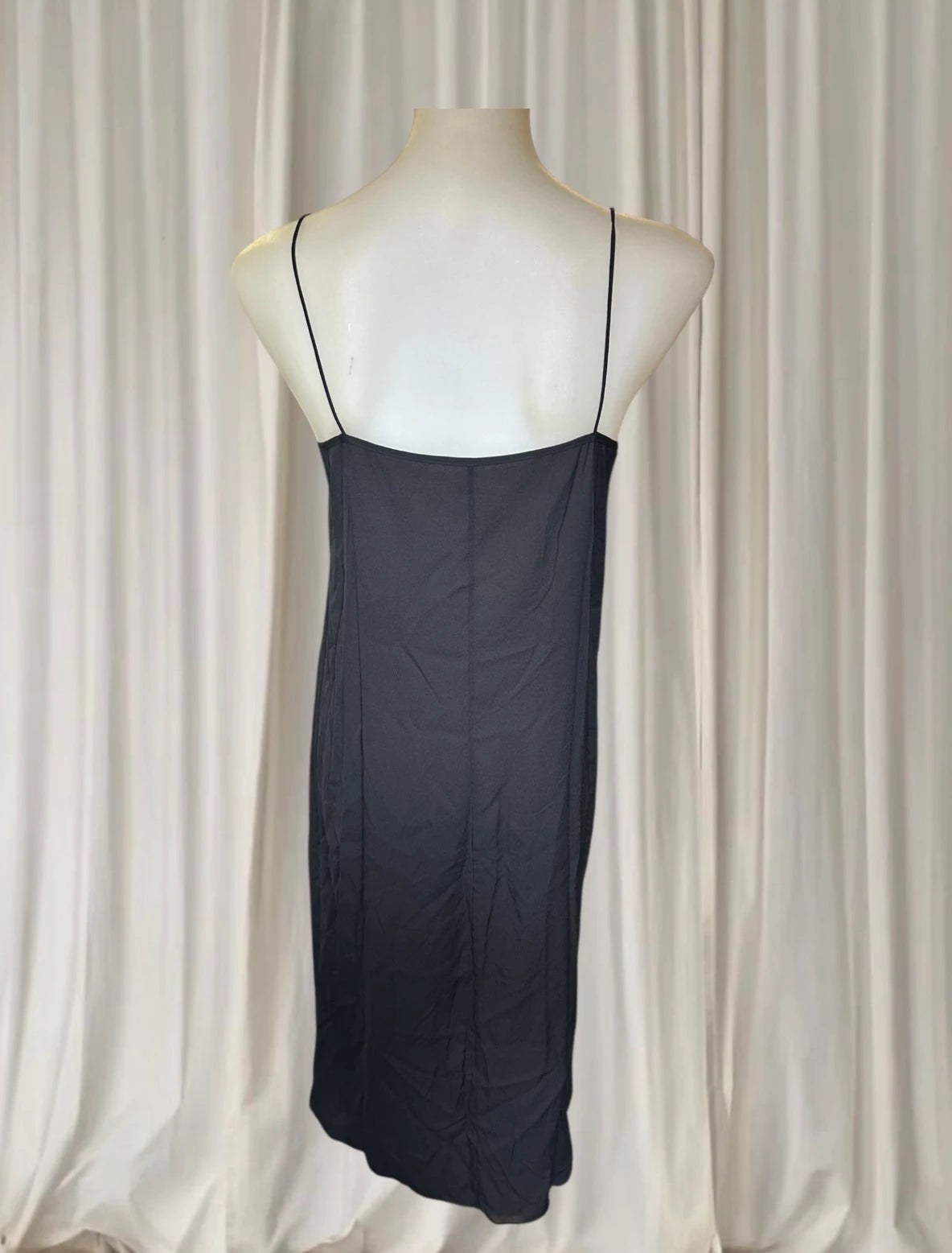 Vintage 90s Black Cotton Blend Midi Slip Dress - Silk Lined Minimalist Silhouette - Image 2