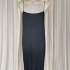 Vintage 90s Black Cotton Blend Midi Slip Dress - Silk Lined Minimalist Silhouette