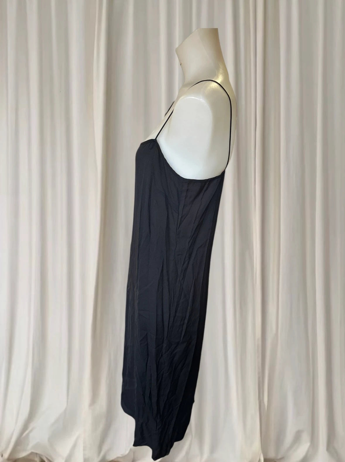 Vintage 90s Black Cotton Blend Midi Slip Dress - Silk Lined Minimalist Silhouette - Image 4