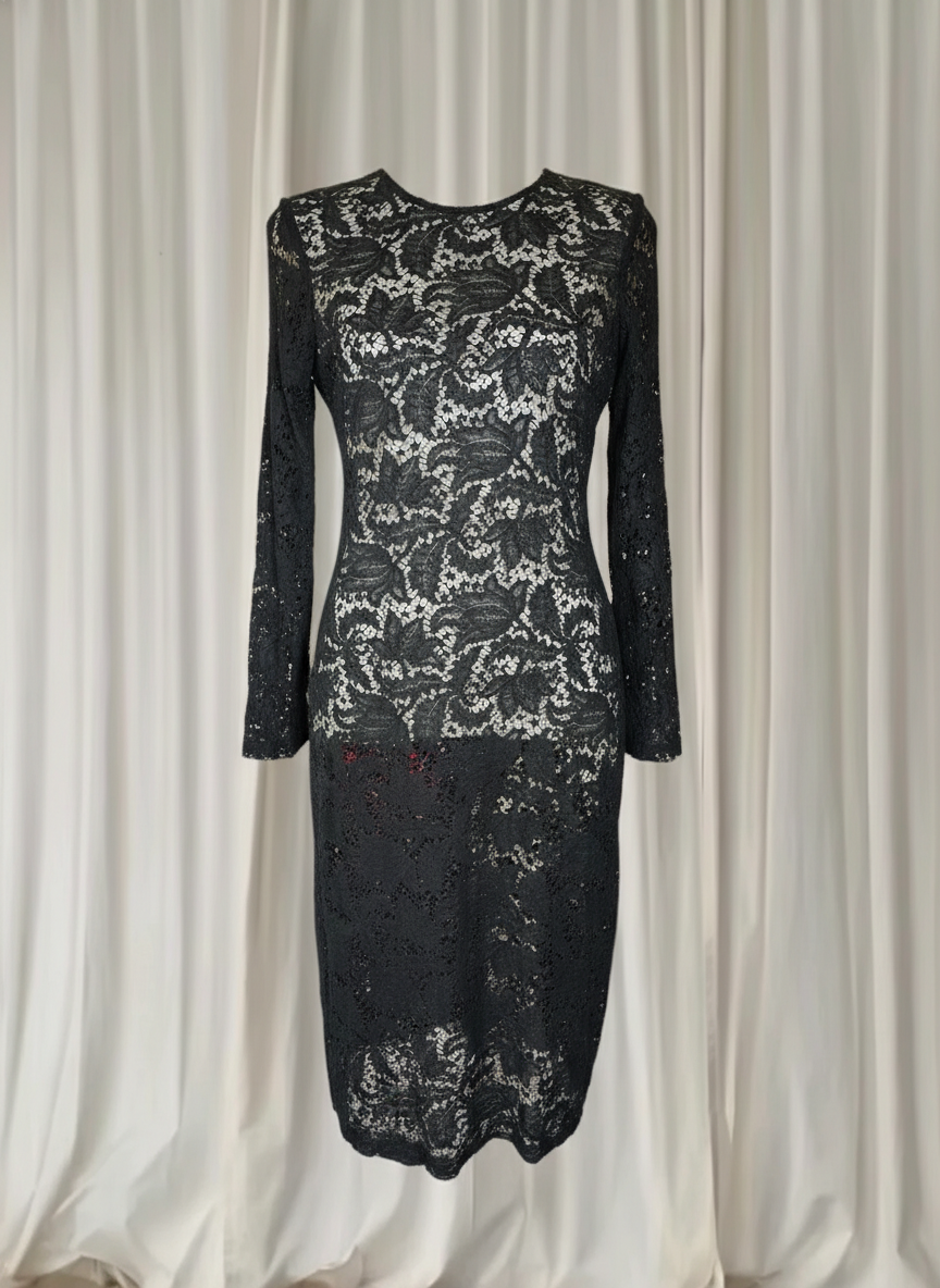 Adam Lippes Black Sheer Lace Sleeveless Midi Dress - Elegant Designer Evening Wear - Image 1