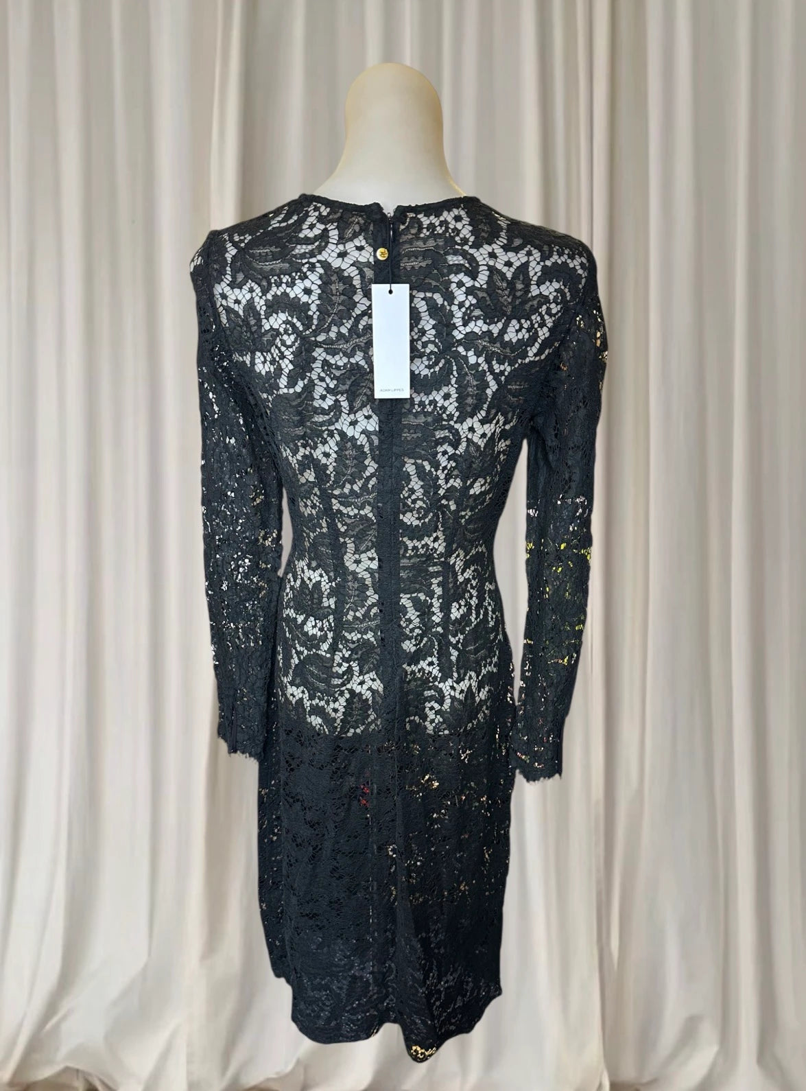 Adam Lippes Black Sheer Lace Sleeveless Midi Dress - Elegant Designer Evening Wear - Image 2