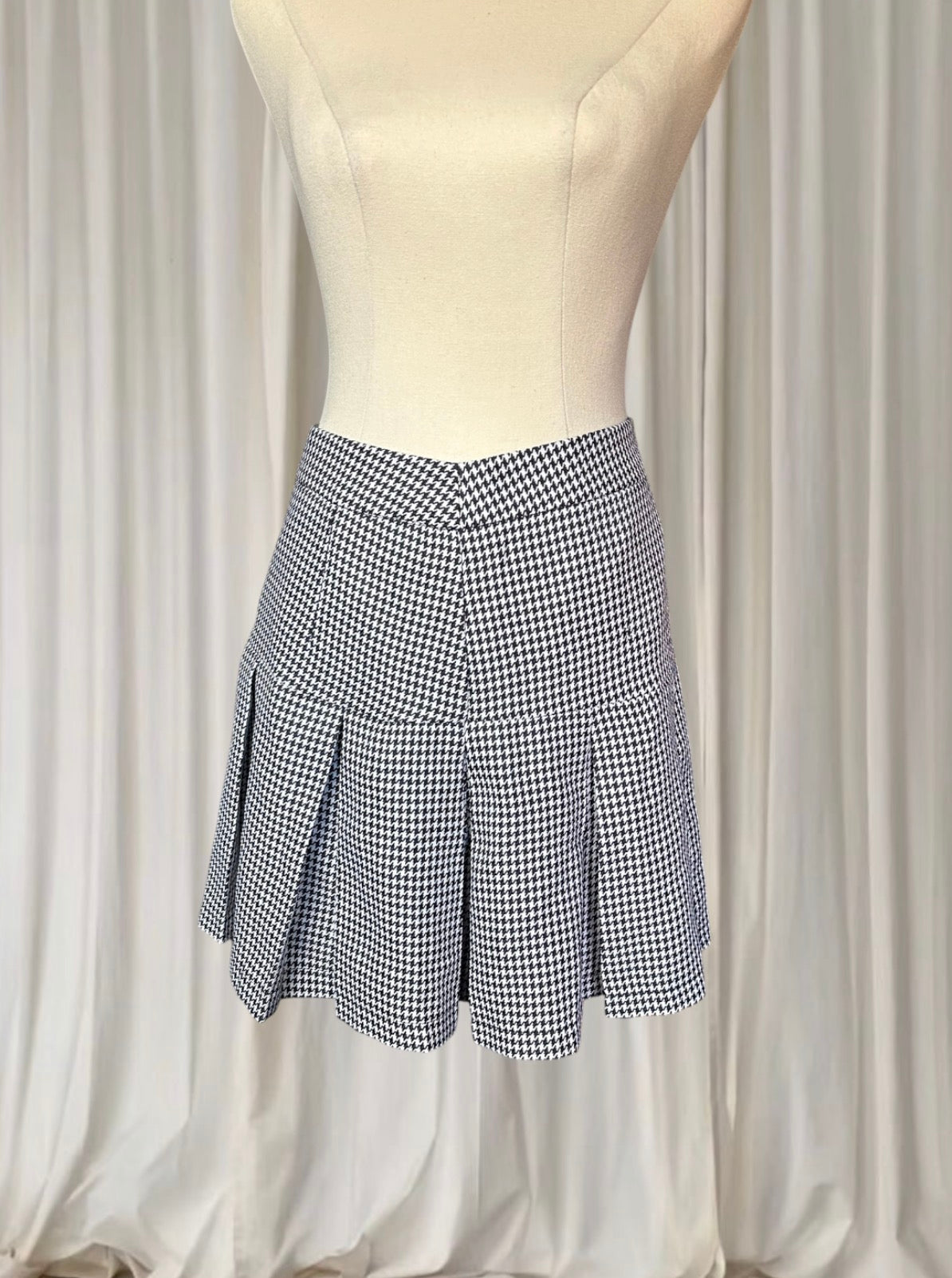 Classic Houndstooth Black And White Y2K Pleated Mini Skirt AU8