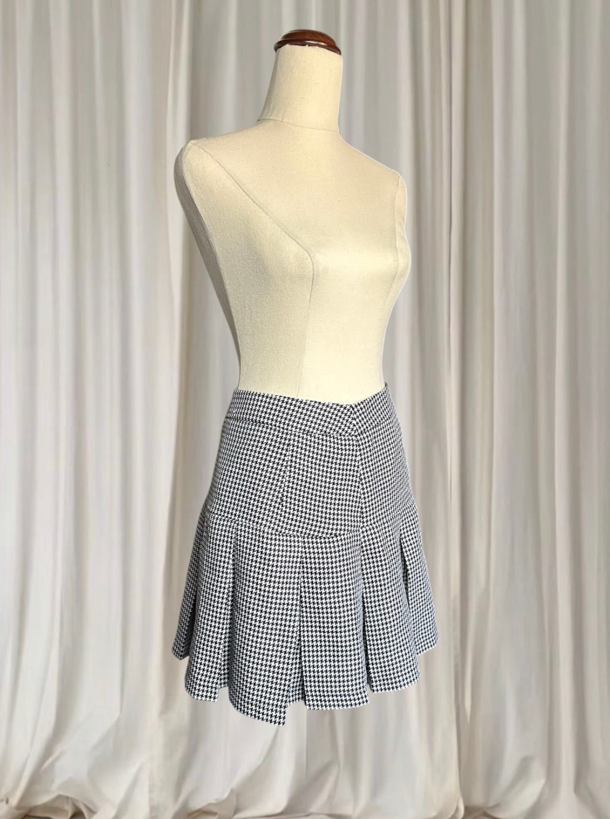 Classic Houndstooth Black And White Y2K Pleated Mini Skirt AU8