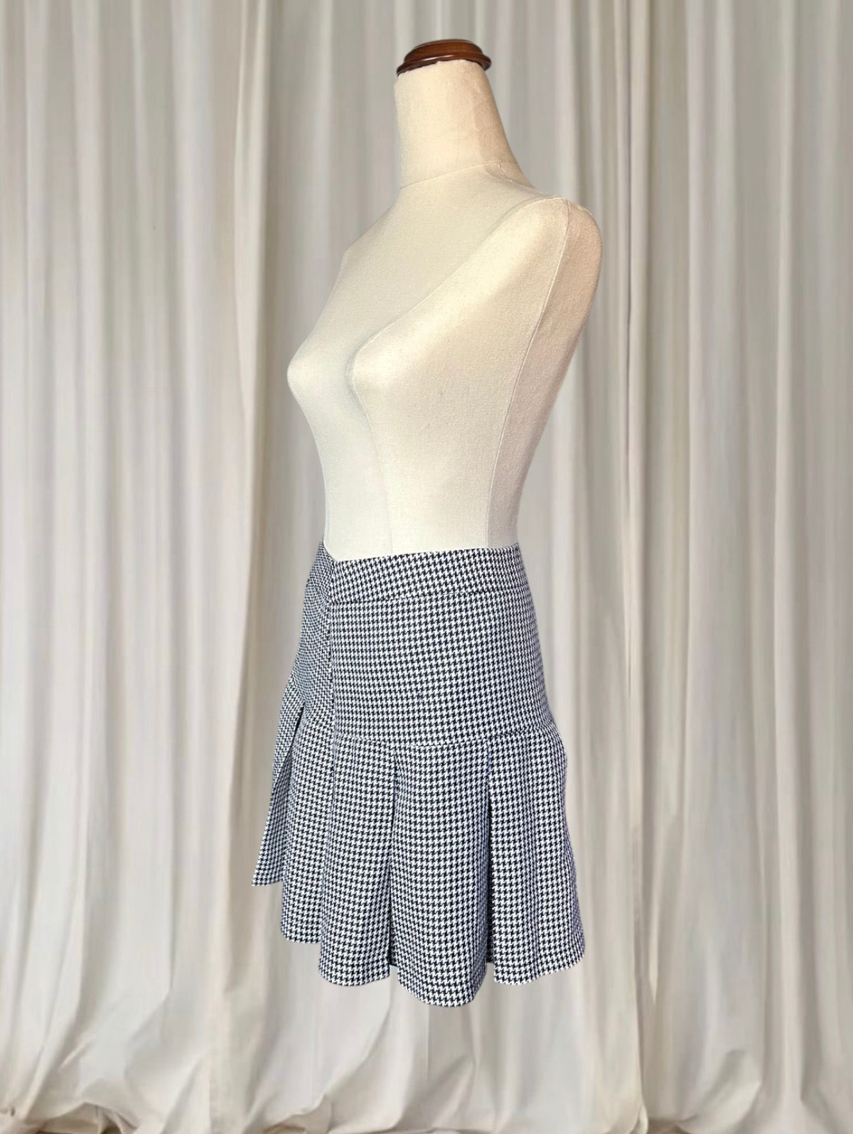 Classic Houndstooth Black And White Y2K Pleated Mini Skirt AU8