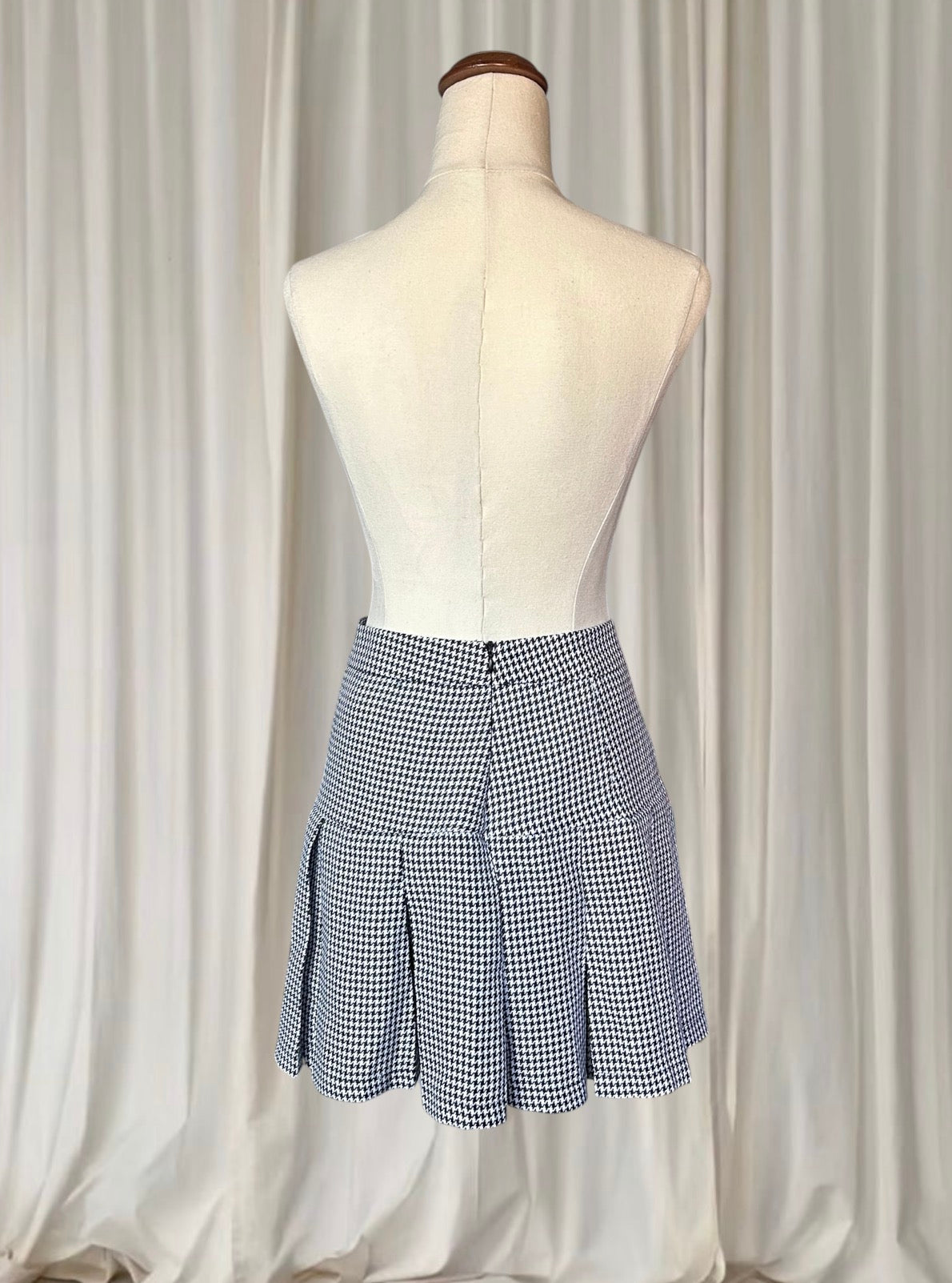 Classic Houndstooth Black And White Y2K Pleated Mini Skirt AU8