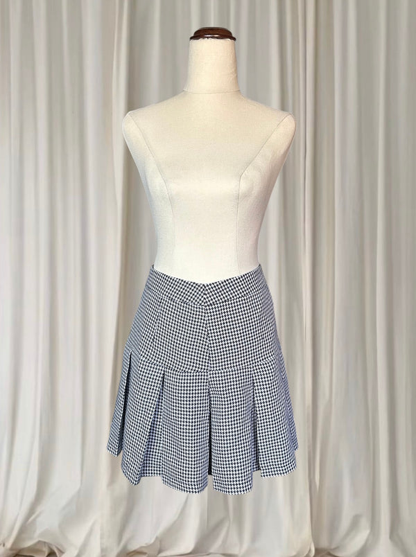 Classic Houndstooth Black And White Y2K Pleated Mini Skirt AU8
