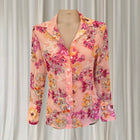 Orchid Vintage Floral Blouse - Sheer Peach Pink Button-Down
