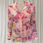 Orchid Vintage Floral Blouse - Sheer Peach Pink Button-Down