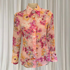 Orchid Vintage Floral Blouse - Sheer Peach Pink Button-Down