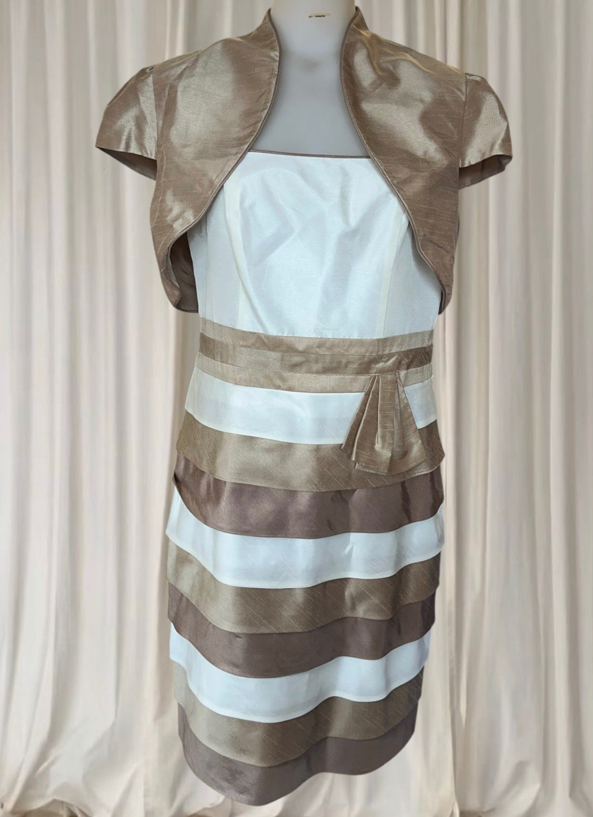 Vintage early 2000s white and gold dress and shall set with ribbon bow detail