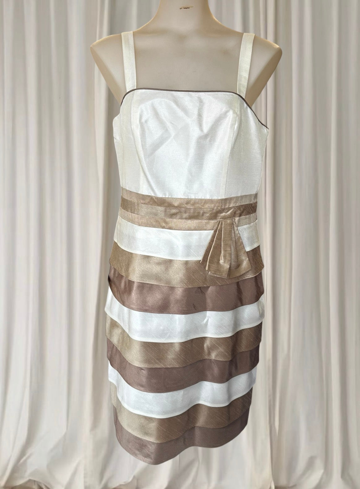 Vintage early 2000s white and gold dress and shall set with ribbon bow detail