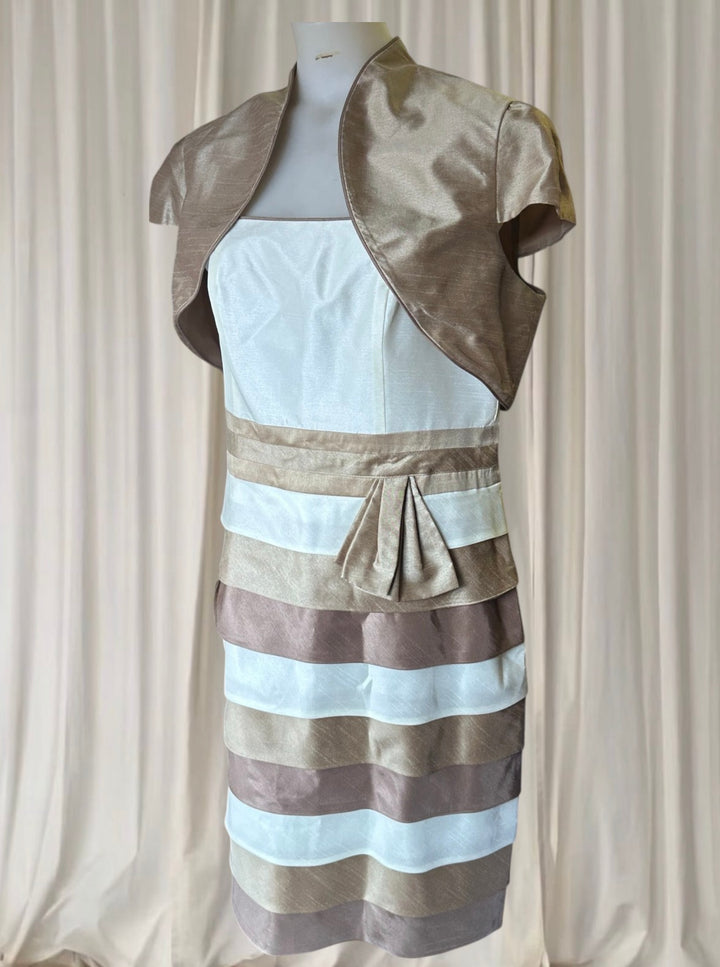 Vintage early 2000s white and gold dress and shall set with ribbon bow detail