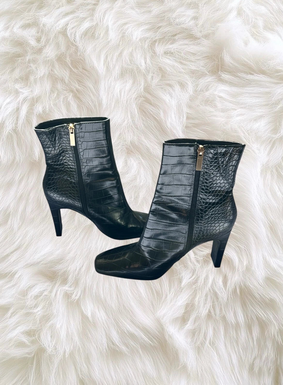 New Look Black Faux Croc Ankle Boots Size 10 - Image 8