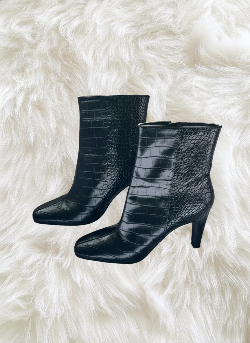 New Look Black Faux Croc Ankle Boots Size 10 - Image 1