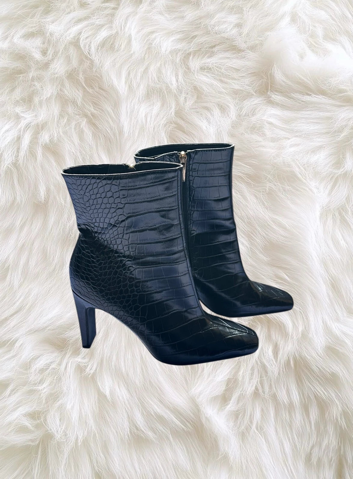 New Look Black Faux Croc Ankle Boots Size 10 - Image 2