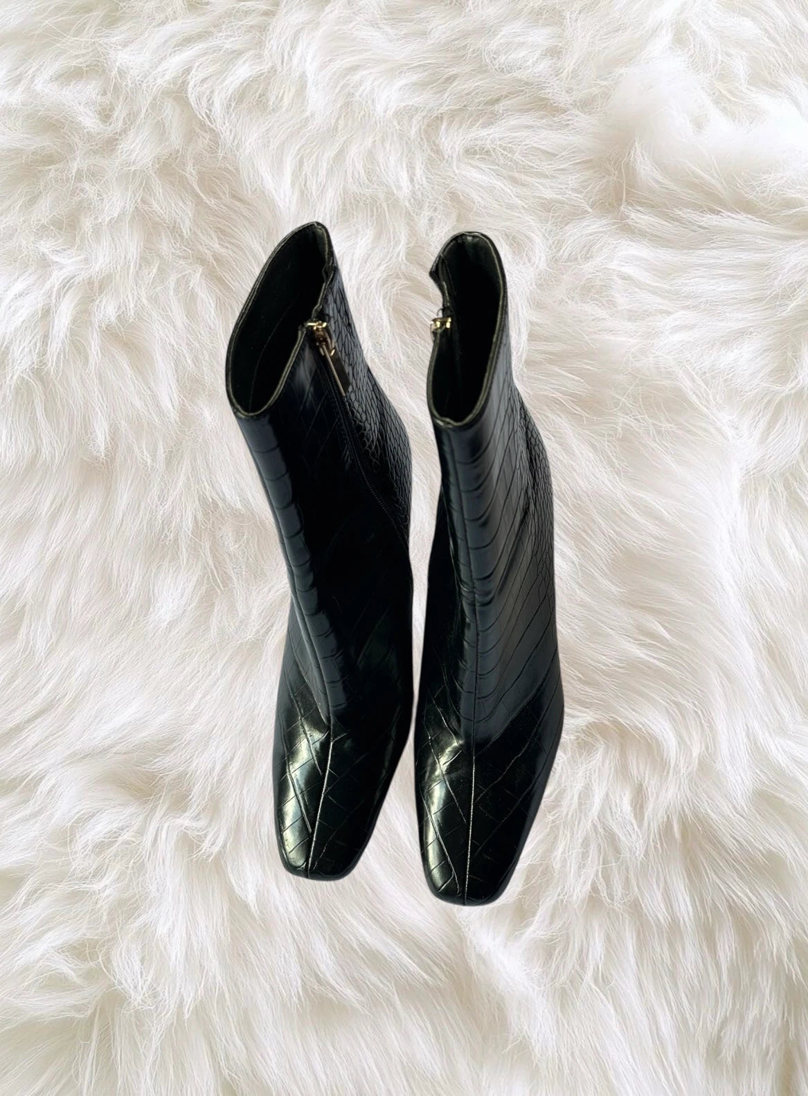 New Look Black Faux Croc Ankle Boots Size 10 - Image 4