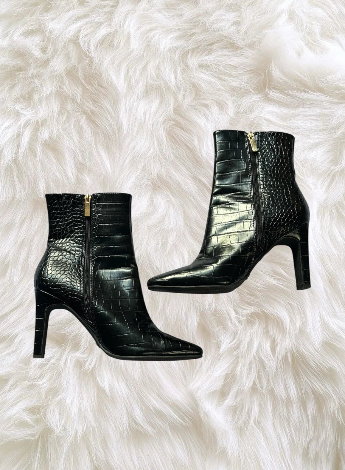 New Look Black Faux Croc Ankle Boots Size 10 - Image 3