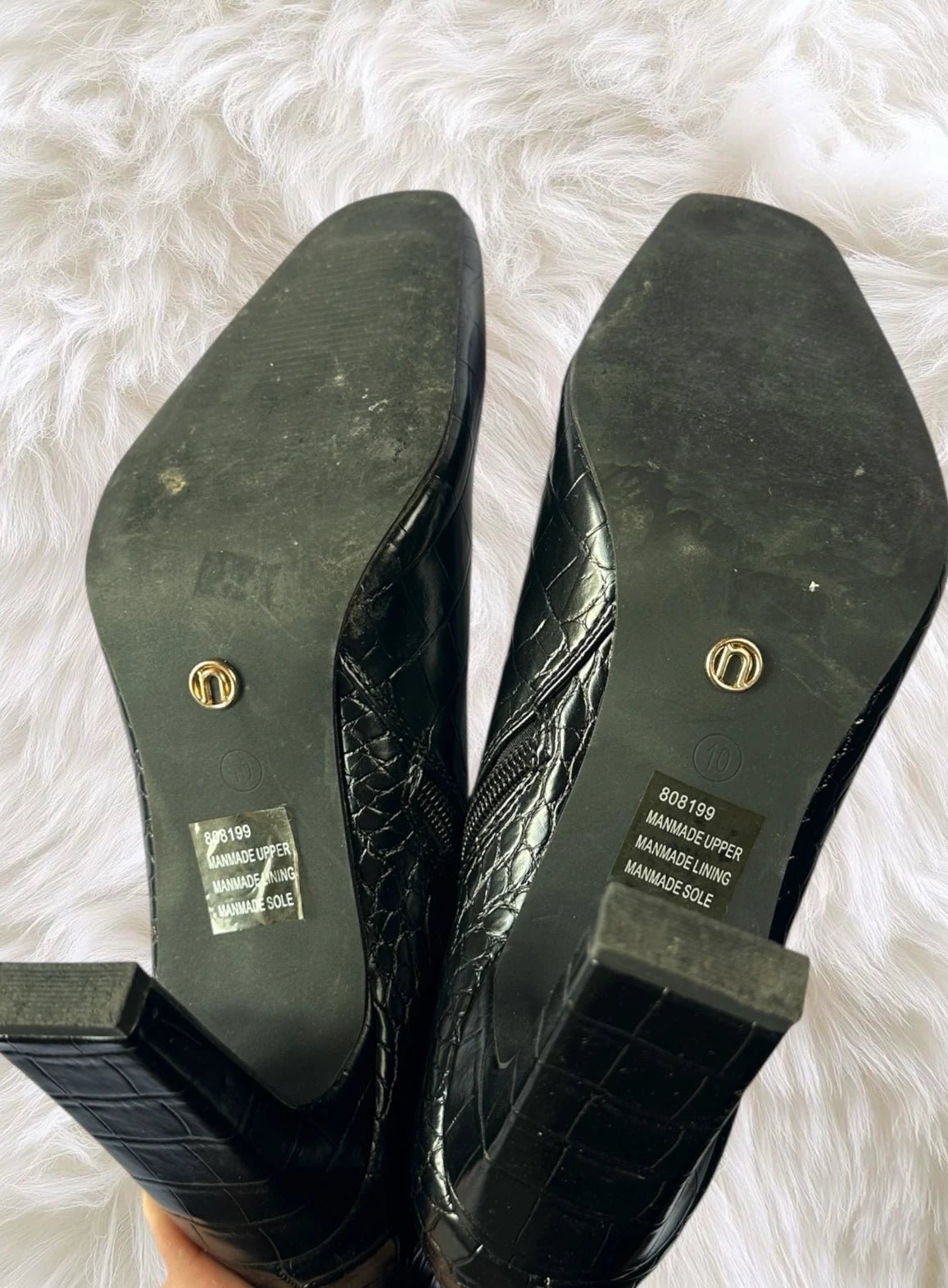 New Look Black Faux Croc Ankle Boots Size 10 - Image 7