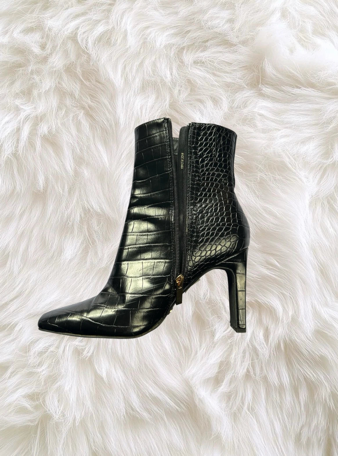 New Look Black Faux Croc Ankle Boots Size 10 - Image 5