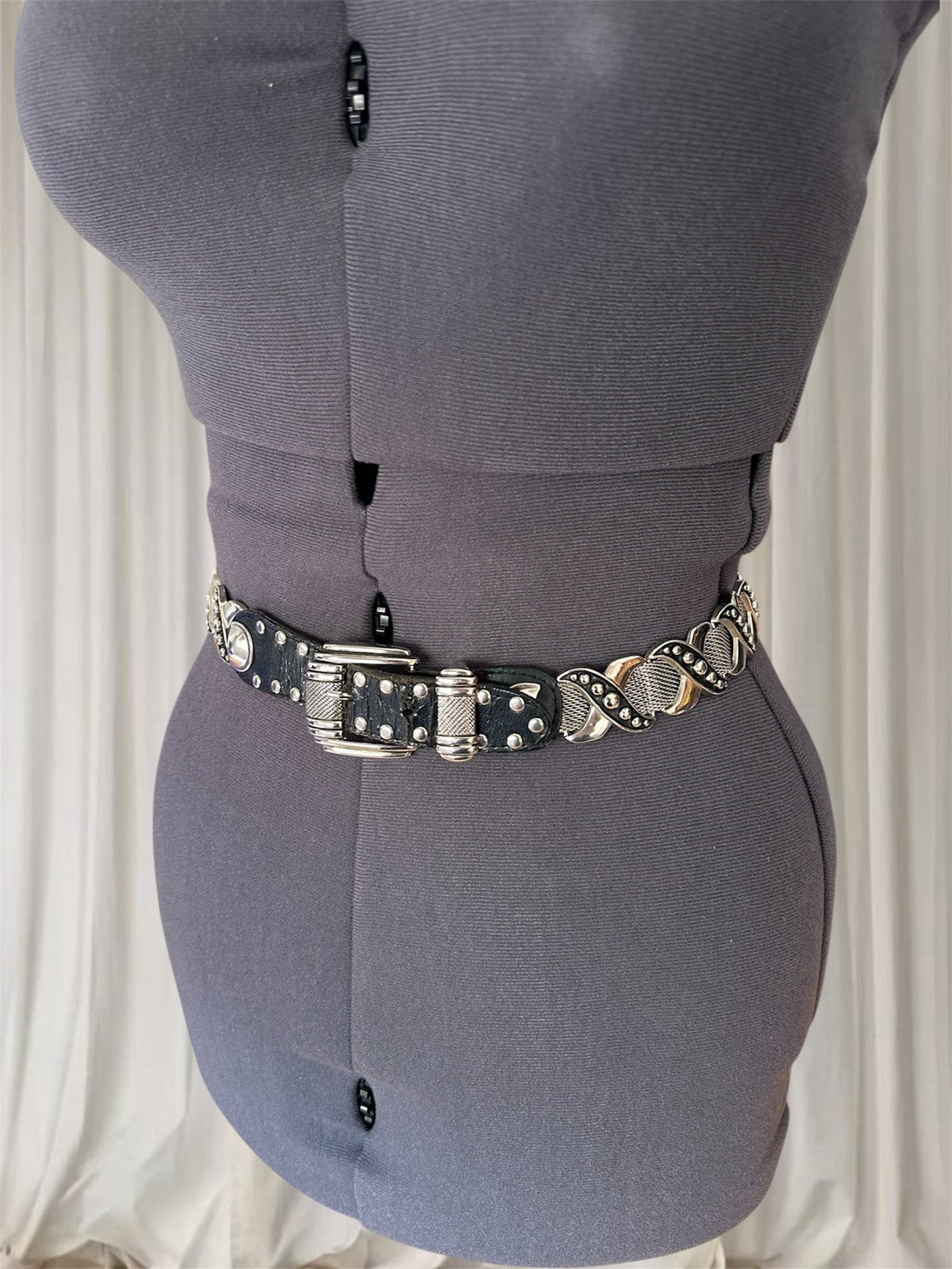 Women's Vintage Silver and Black Belt