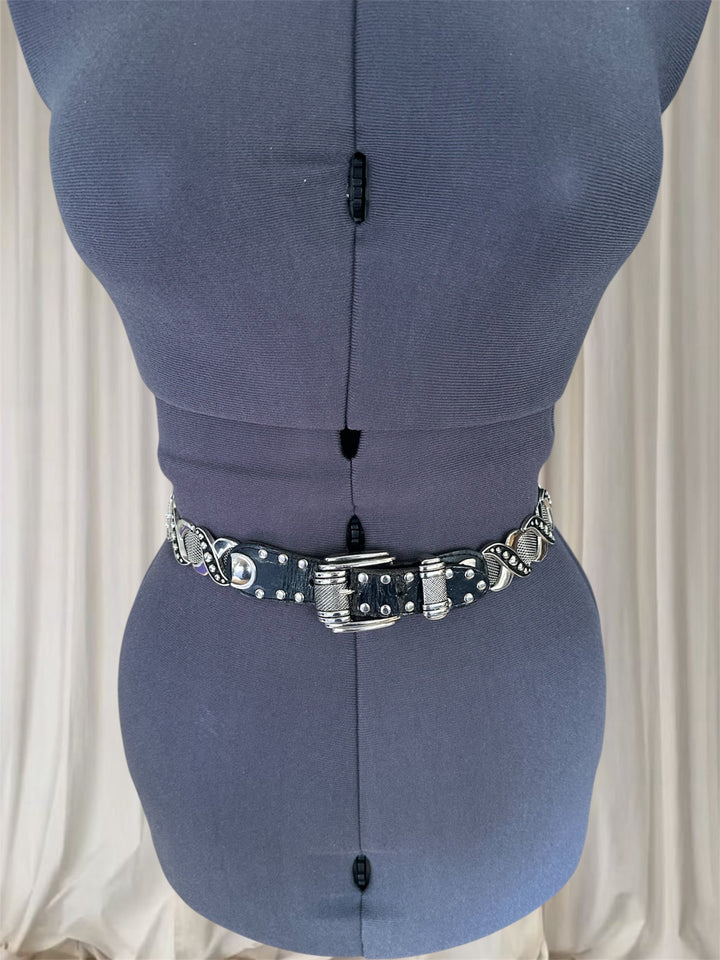 Women's Vintage Silver and Black Belt