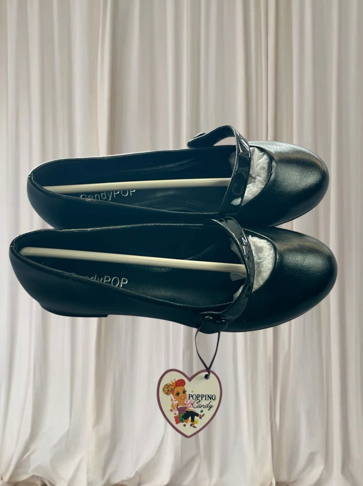 CandyPOP Black Buckle Flats - Heart Detail Mary Jane Style - Image 1