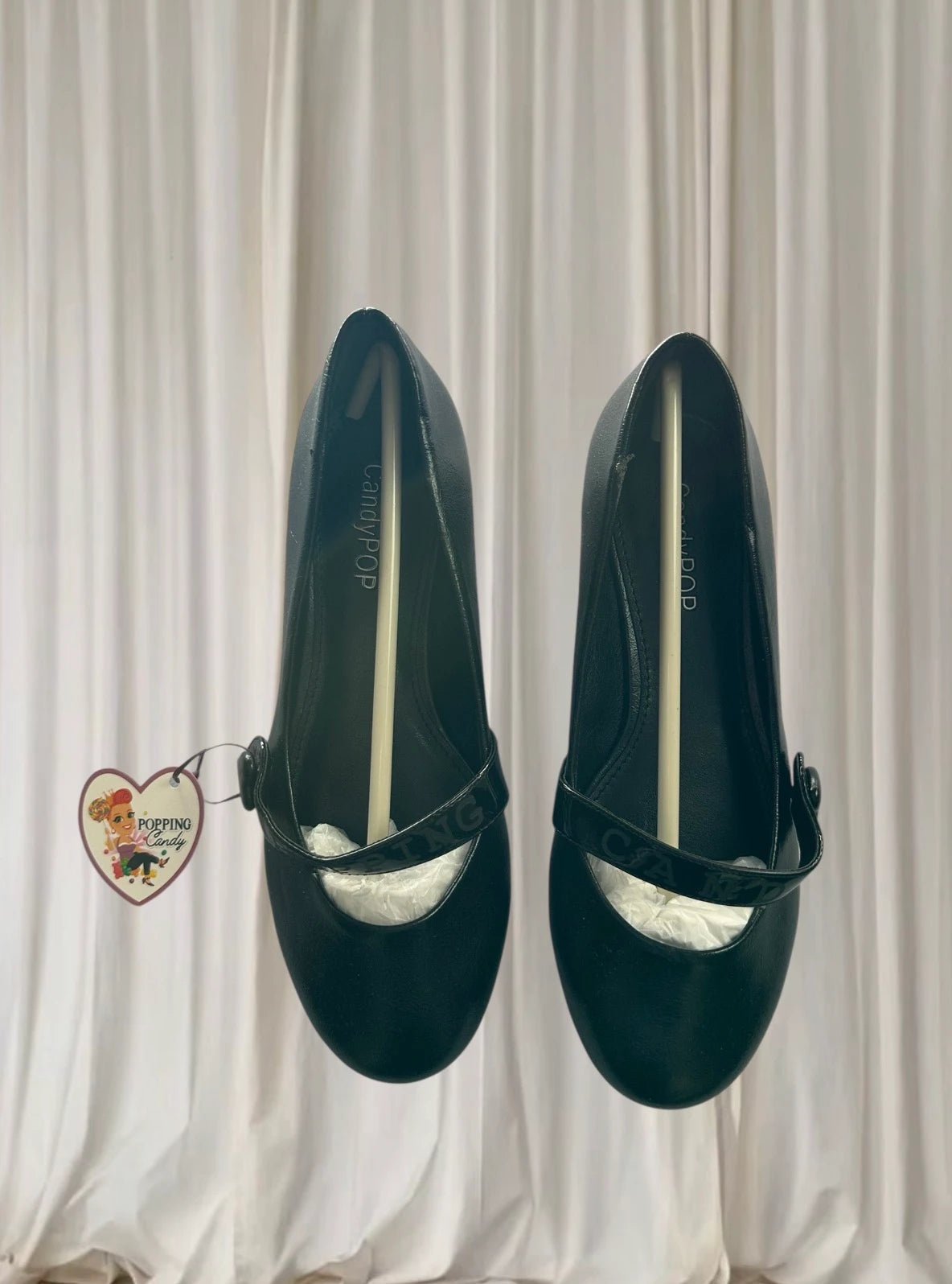 CandyPOP Black Buckle Flats - Heart Detail Mary Jane Style - Image 3