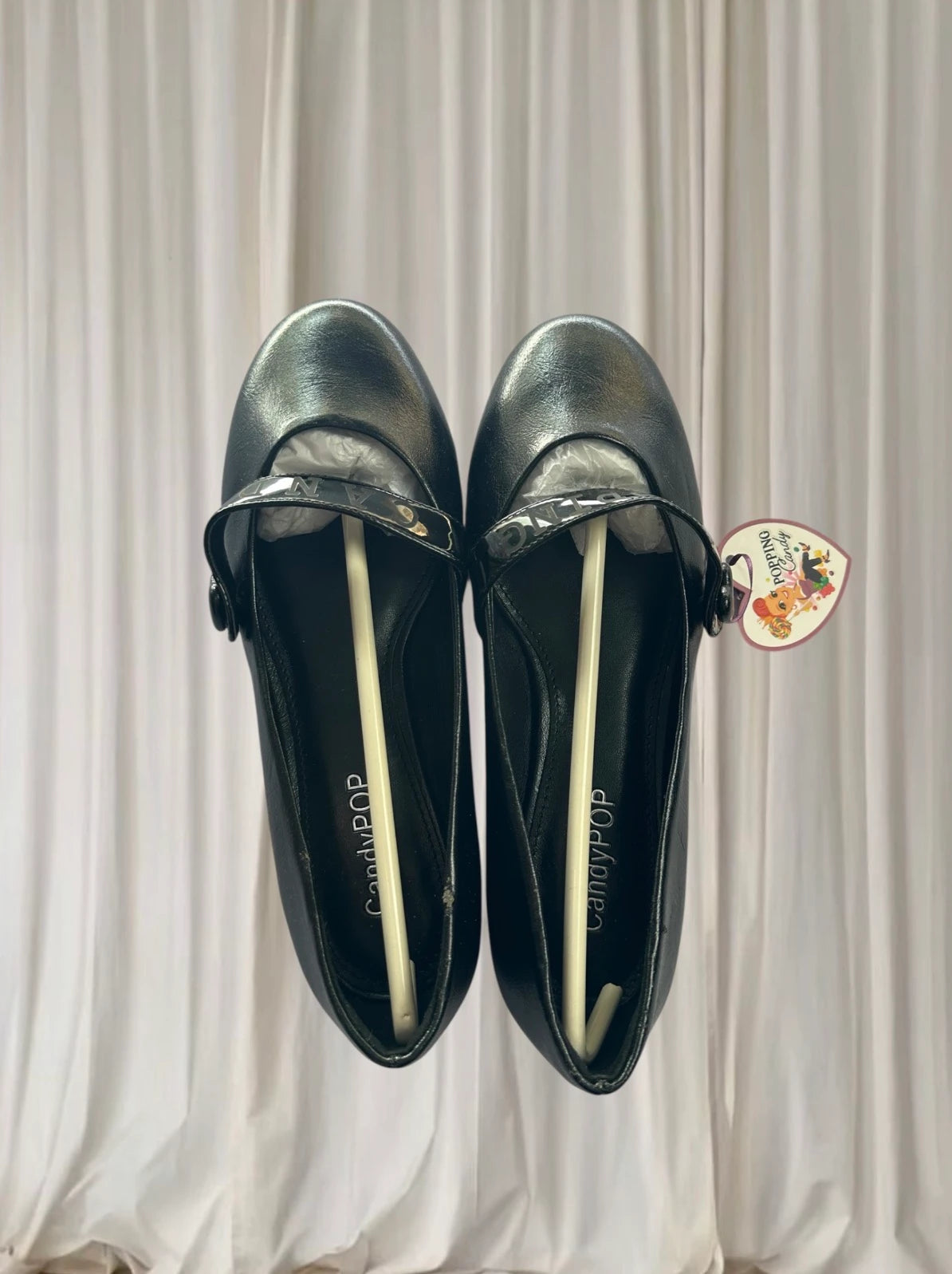 CandyPOP Black Buckle Flats - Heart Detail Mary Jane Style - Image 2