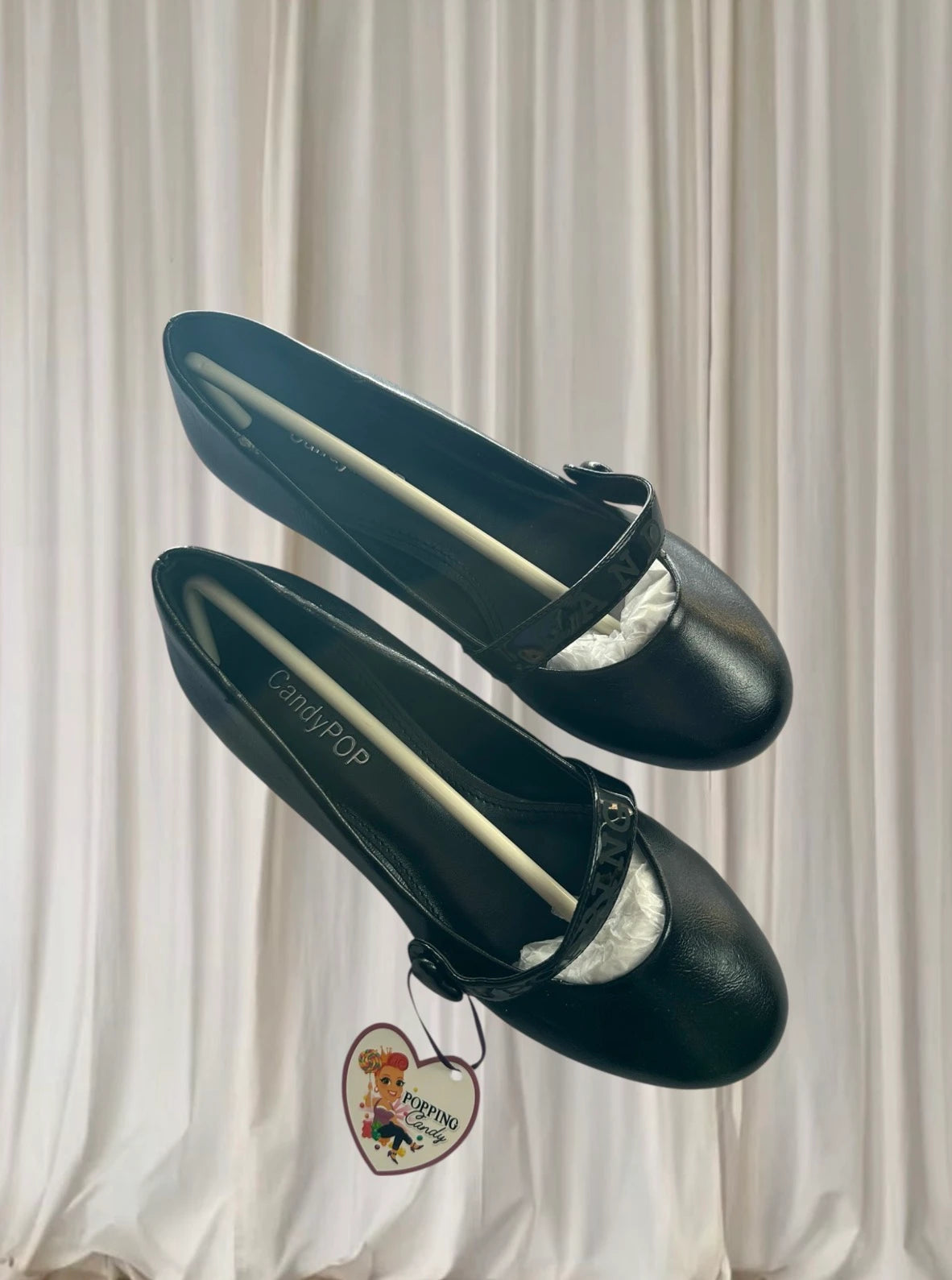 CandyPOP Black Buckle Flats - Heart Detail Mary Jane Style - Image 4