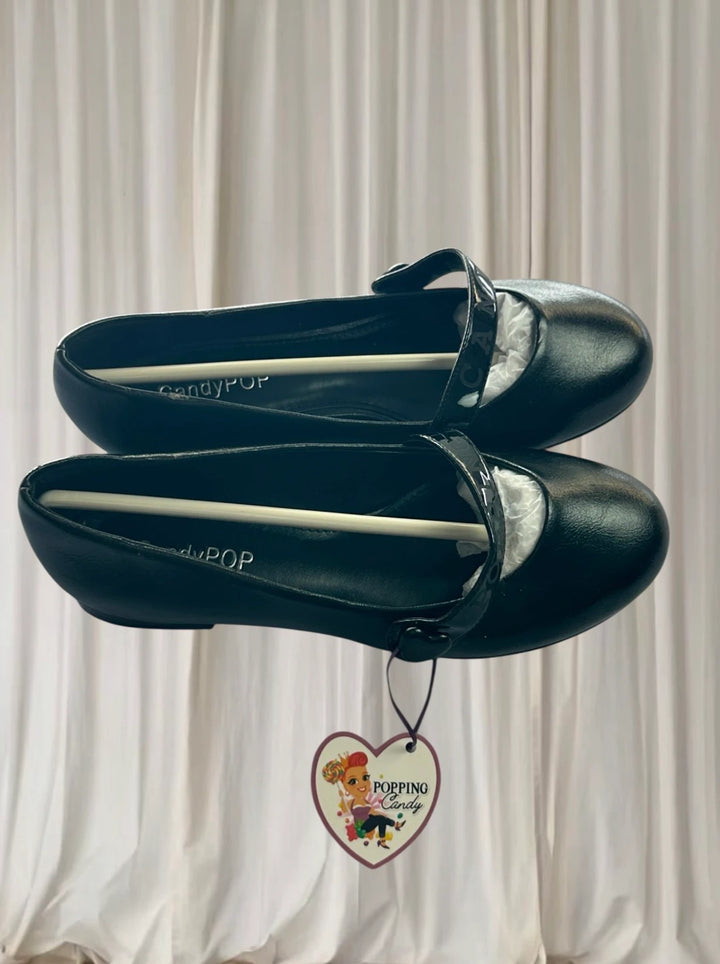 CandyPOP Black Buckle Flats - Heart Detail Mary Jane Style - Image 1