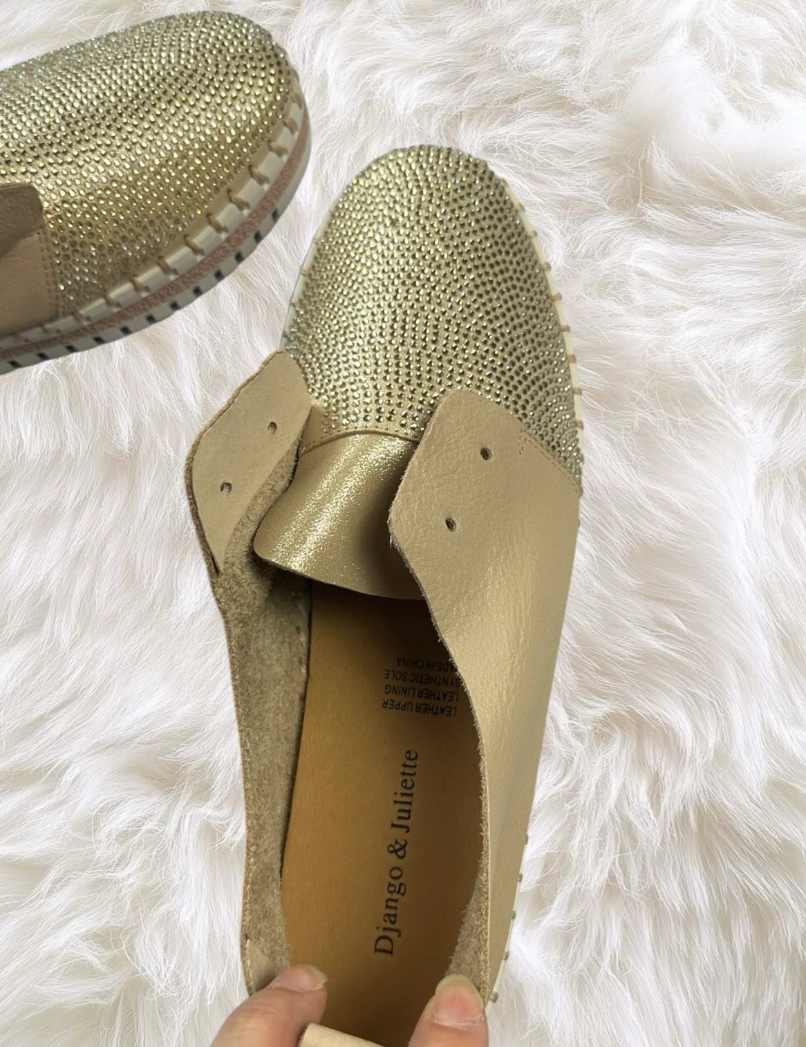 Django & Juliette Gold Leather Diamante Platform Flats - Shimmering Comfort & Style - Image 5
