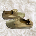 Django & Juliette Gold Leather Diamante Platform Flats - Shimmering Comfort & Style - Image 3